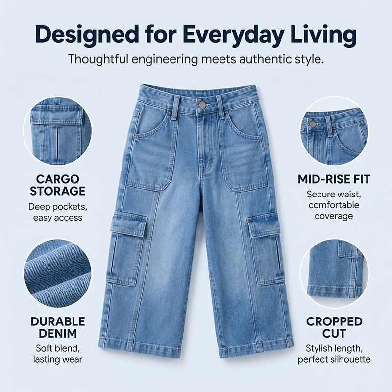 Barrel Leg Cropped Jeans – Breathable & Multi-Pocket Fit
