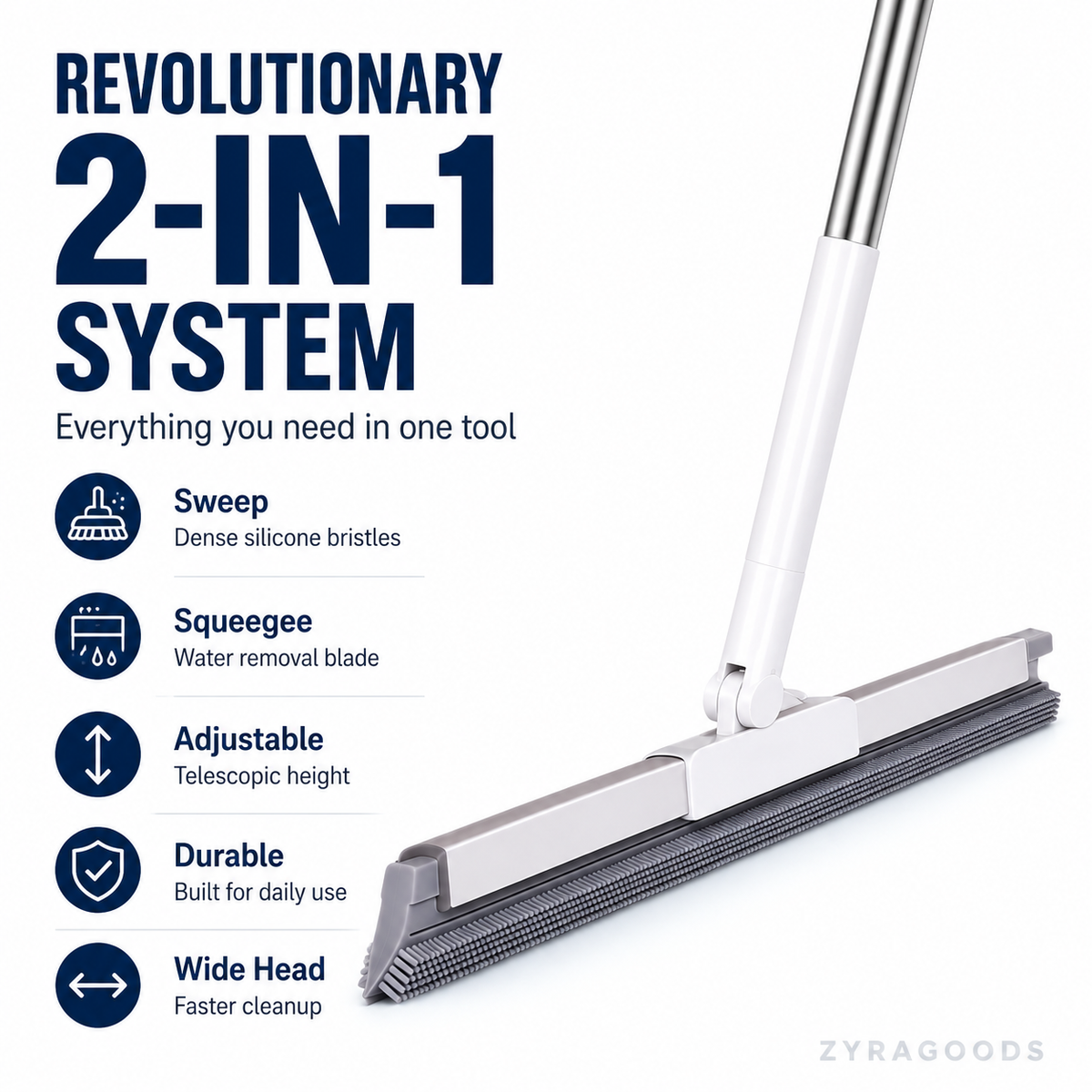 Sweep & Scrape Instantly! Double-Sided Silicone Multi-Purpose Broom