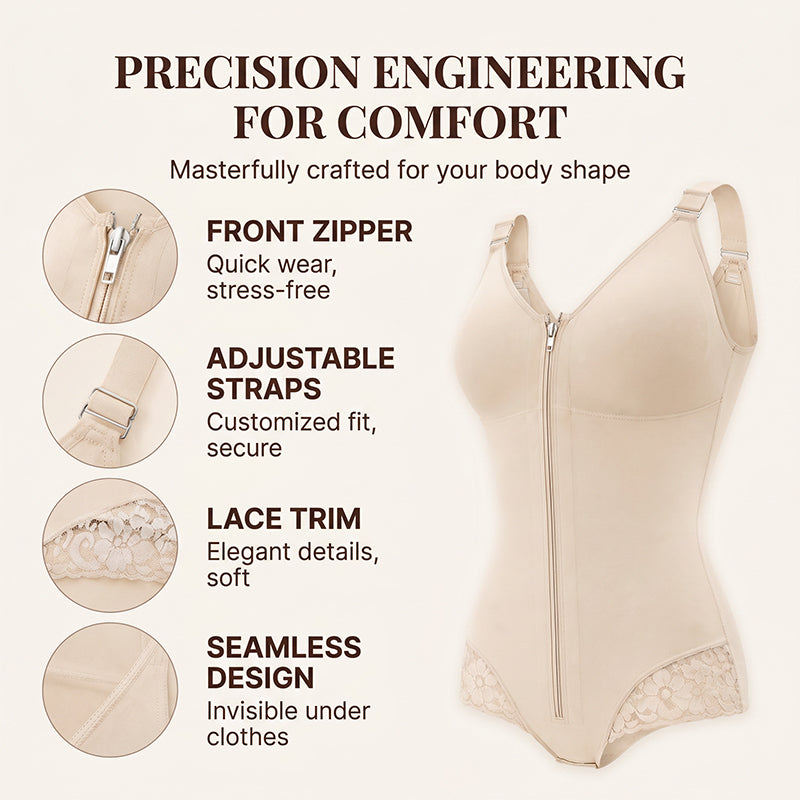 Zip-Up Shapewear Bodysuit – 360° Sculpt & Anti-Slip Lace