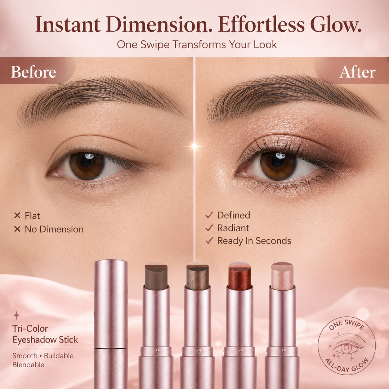 Blend Any Look Instantly! 3-in-1 No-Crease Eyeshadow Stick