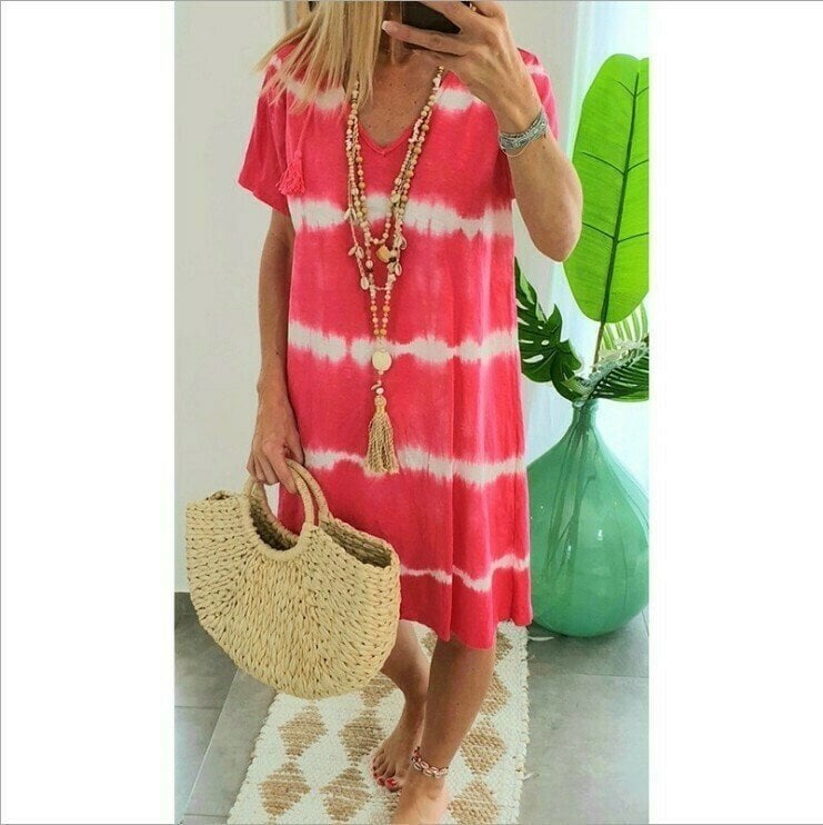 Boho Tie-Dye Dress – V-Neck & Flattering Fit
