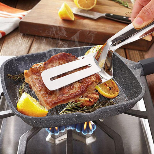 Flip & Serve Instantly! 2-in-1 Stainless Steel Spatula Tongs
