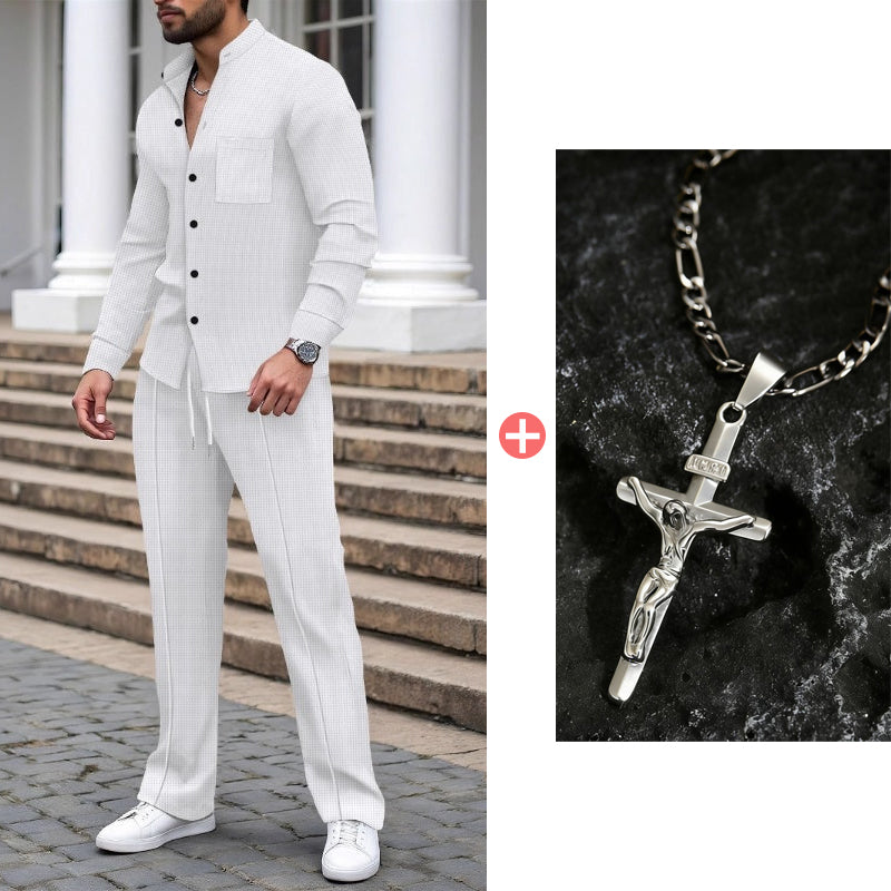 🔥Men’s Casual Waffle Shirt Pants 2-Piece Set