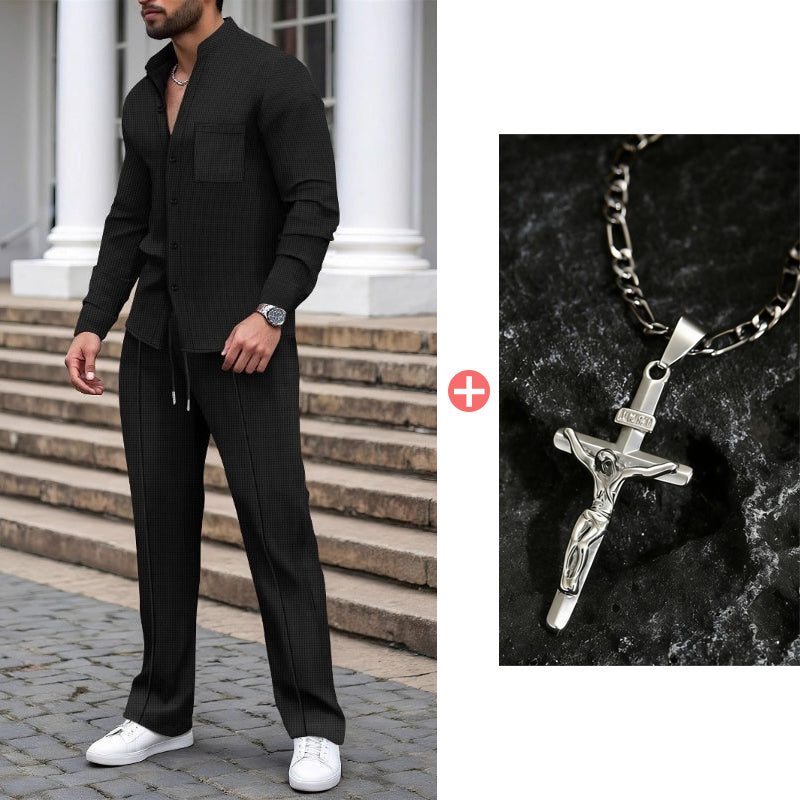 🔥Men’s Casual Waffle Shirt Pants 2-Piece Set