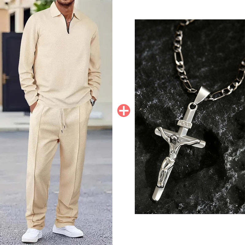 💥 Men’s Waffle Knit Sweatshirt & Straight-Leg Pants Set – Cozy, Breathable & Effortlessly Stylish 👕👖