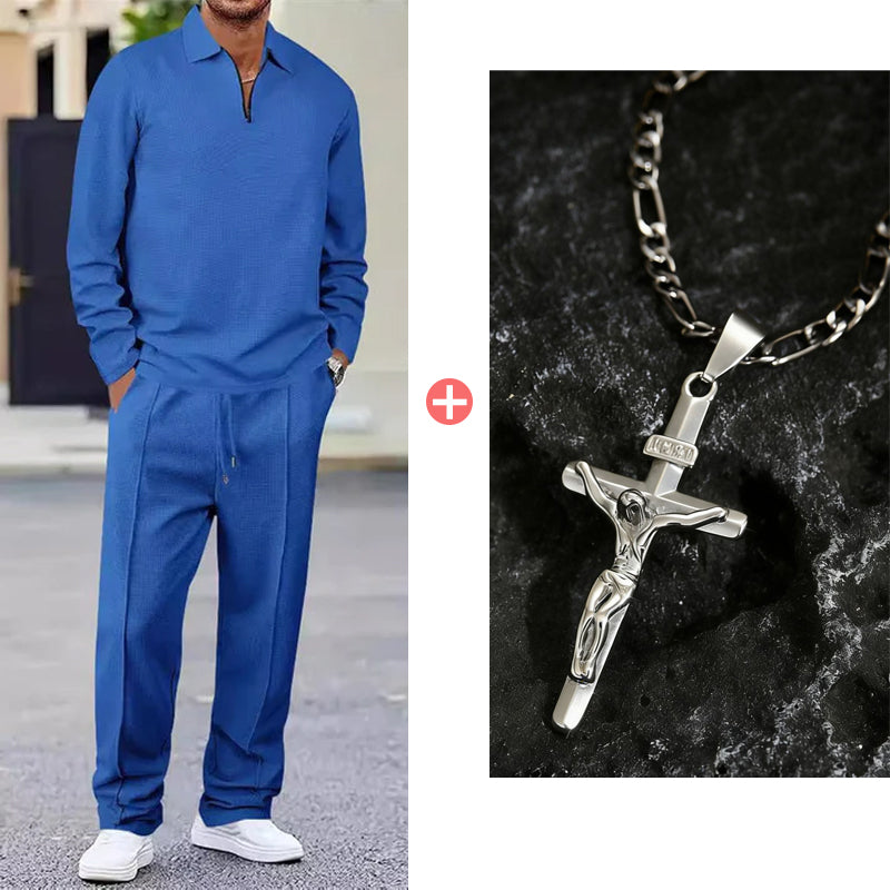 💥 Men’s Waffle Knit Sweatshirt & Straight-Leg Pants Set – Cozy, Breathable & Effortlessly Stylish 👕👖