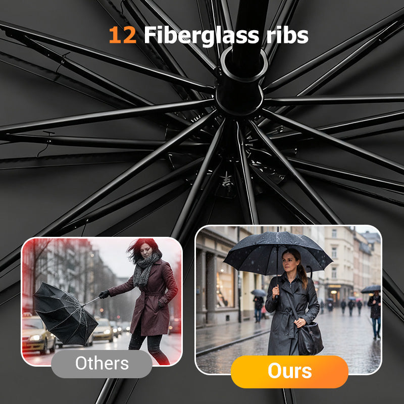 Stay Dry Instantly! No-Flip 12-Rib Reverse Windproof Umbrella