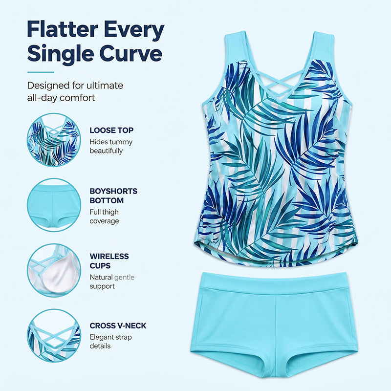 🏖️Summer Hot Sale 50% OFF🏝️✨Sporty Two-Piece Bathing Suit – Criss-Cross Neck, Boy Shorts, Quick-Dry 🏄‍♀️