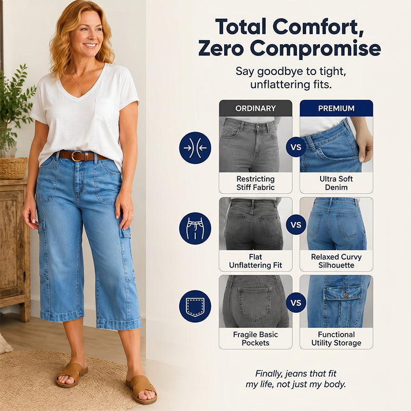 Barrel Leg Cropped Jeans – Breathable & Multi-Pocket Fit