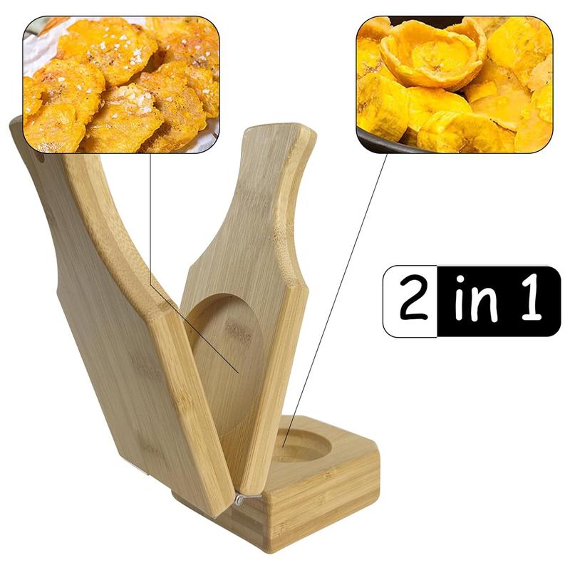 Press Tostones & Cups Instantly! 2-in-1 Bamboo Plantain Press
