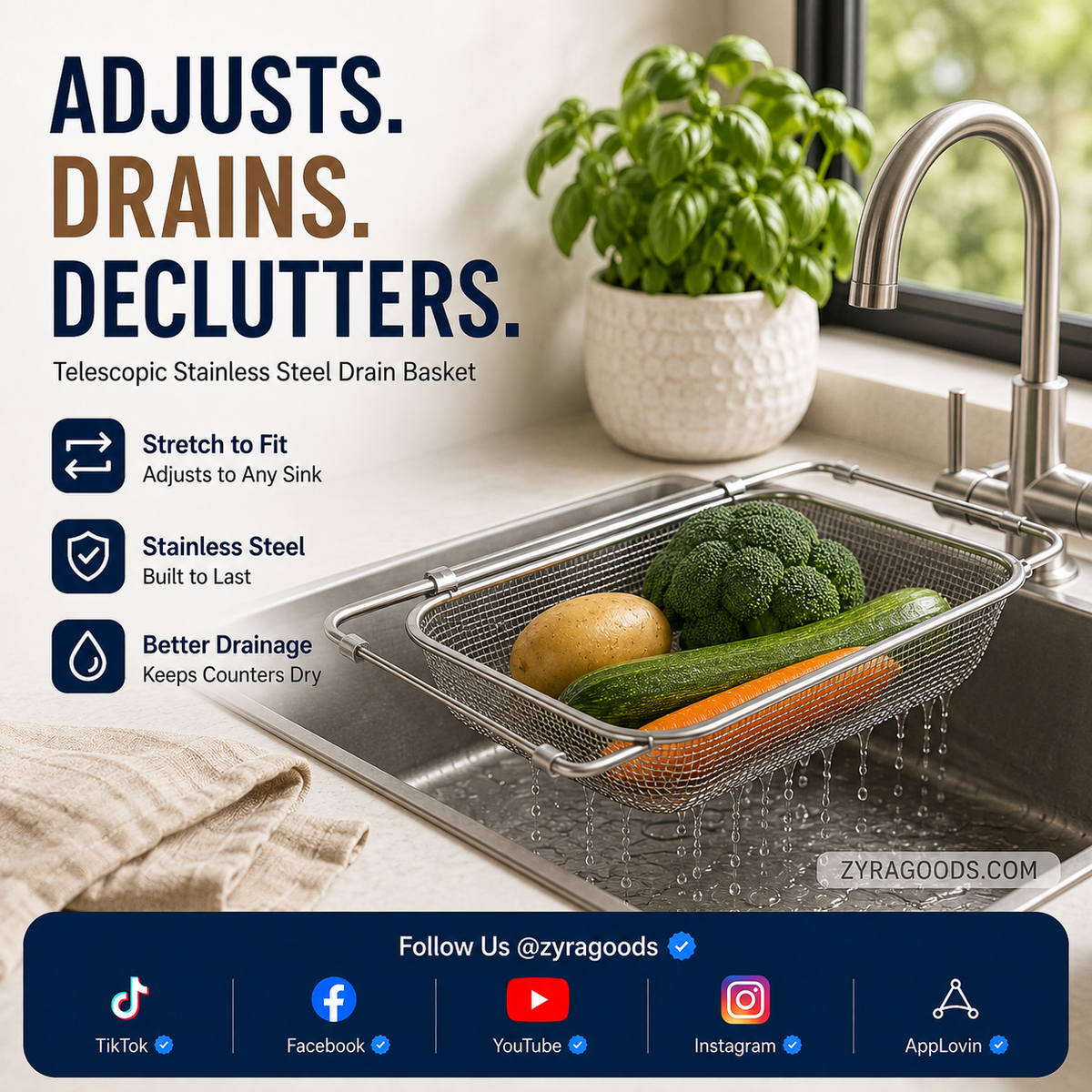 Dry Dishes Instantly! Stainless Steel Over-Sink Rack
