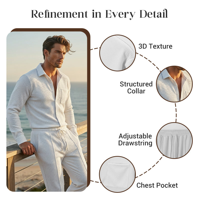 🔥Men’s Casual Waffle Shirt Pants 2-Piece Set