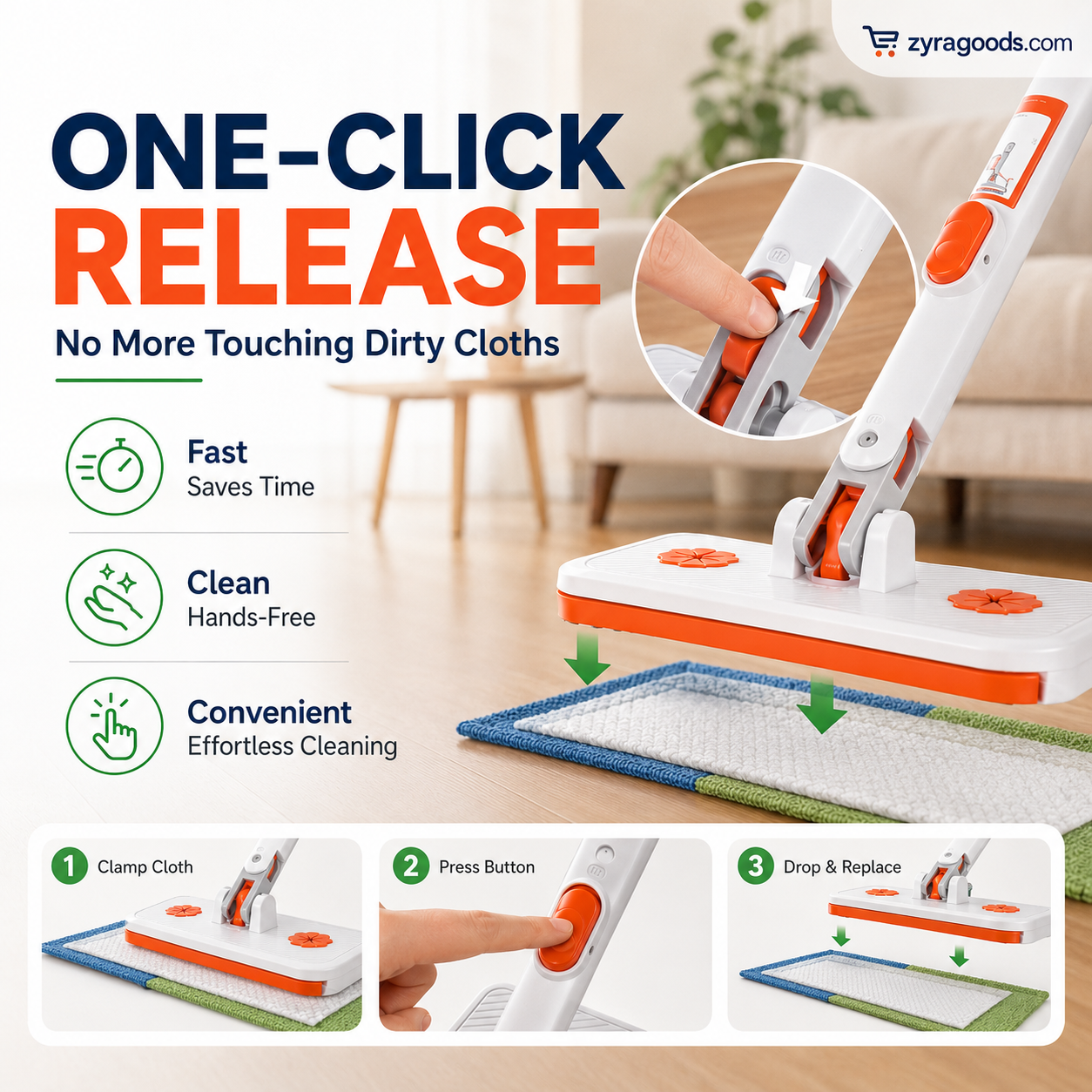 Multi-Functional Hands-Free Clip Flat Mop