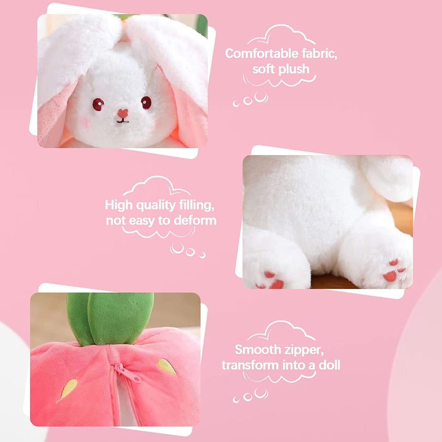 🍓 Hot Sale 🍓Strawberry Bunny Transformed into Little Rabbit🎀 Fruit Doll Plush Toy🐰
