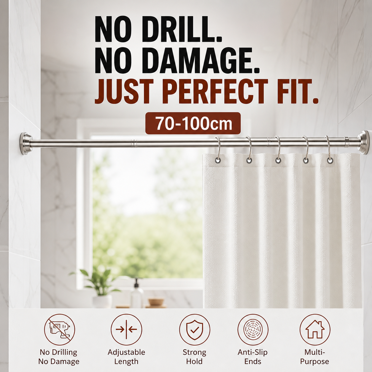 🥼👚 Create storage space anywhere anytime！Adjustable No-Drill Tension Rod