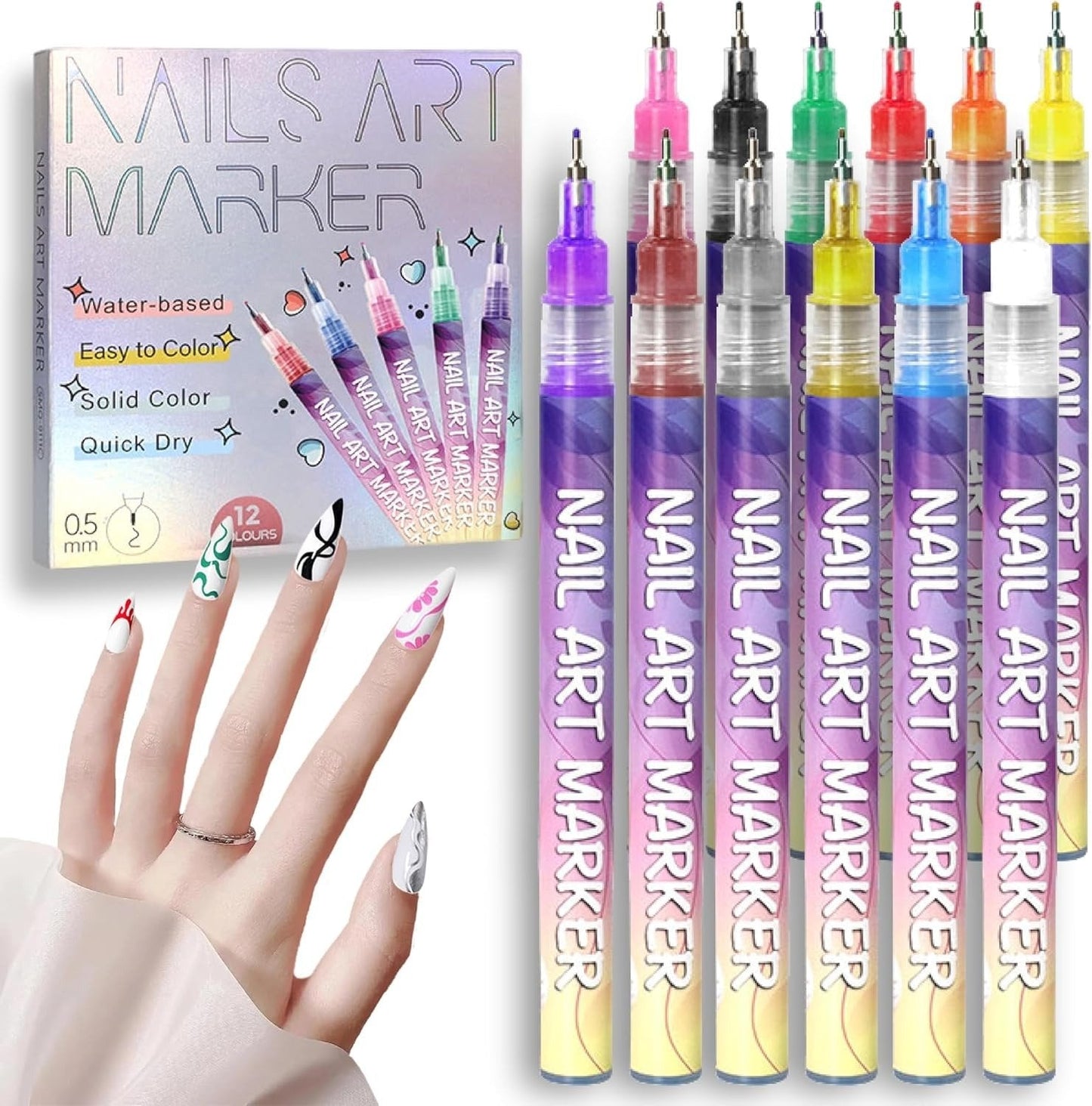 🎁Christmas Special Sale - 50% OFF💝🎨12 Colours Nail Art Pens Set