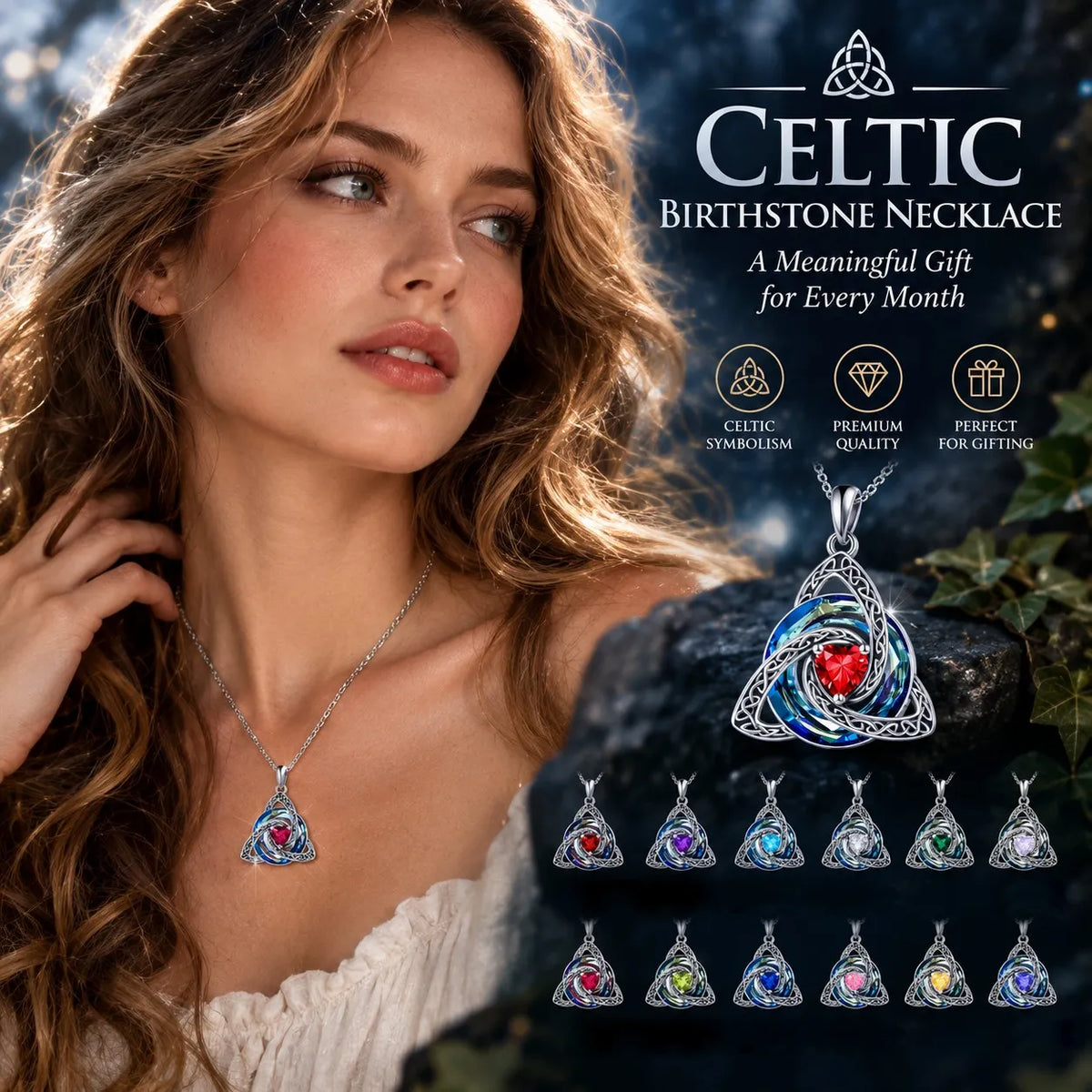 Wear Sacred Love Instantly! No-Tarnish Celtic Birthstone Necklace
