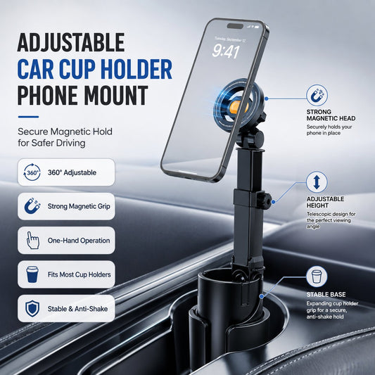 Cup Holder Phone Mount – 360° Stable & Adjustable Design, No More Flimsy Suction Drops