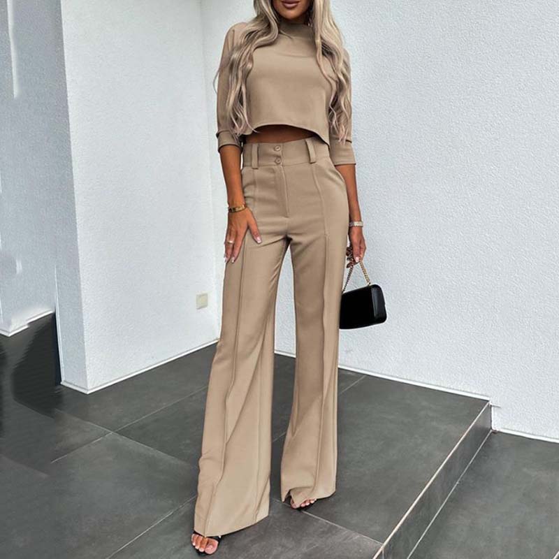 🔥Flash Sale💖Women's Elegant Crop Top & Wide-Leg Pants Set👖