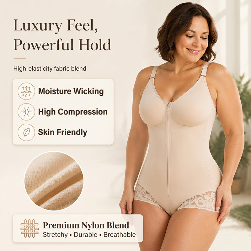 Zip-Up Shapewear Bodysuit – 360° Sculpt & Anti-Slip Lace