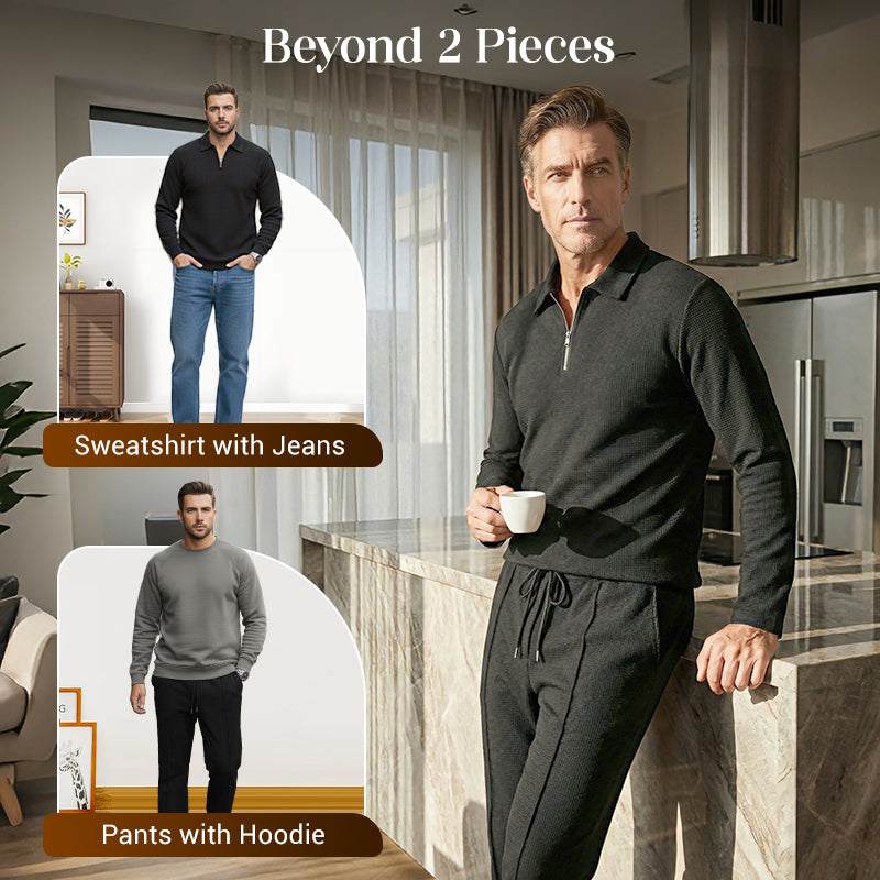 💥 Men’s Waffle Knit Sweatshirt & Straight-Leg Pants Set – Cozy, Breathable & Effortlessly Stylish 👕👖