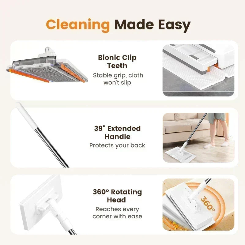 ⏳Time-Limited Special⏰Extendable Telescopic Disposable Flat Clip Mop, 360° Swivel Lightweight Floor Mop -✨Multi-purpose Cleaner for Hardwood, Tile, Kitchen & Bathroom