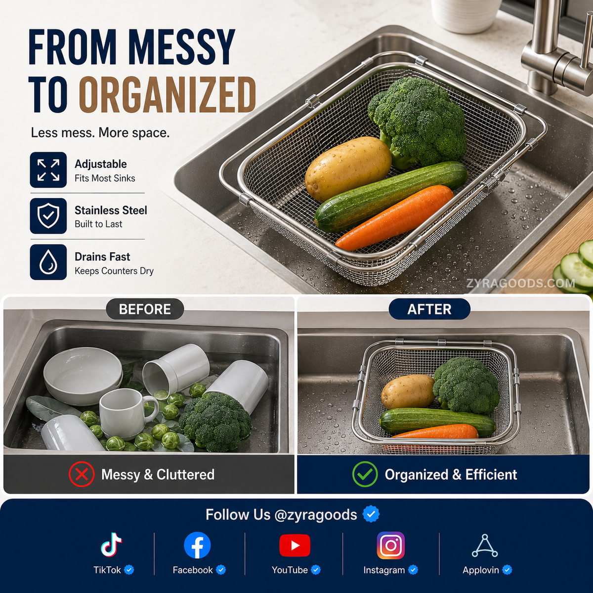 Dry Dishes Instantly! Stainless Steel Over-Sink Rack