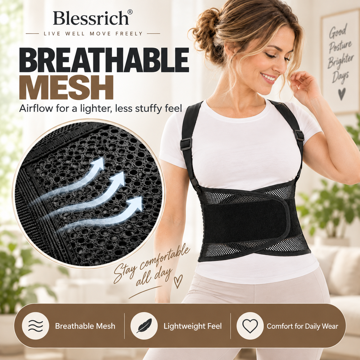 Support Your Back Instantly! Breathable 4-Rod Waist Support Brace