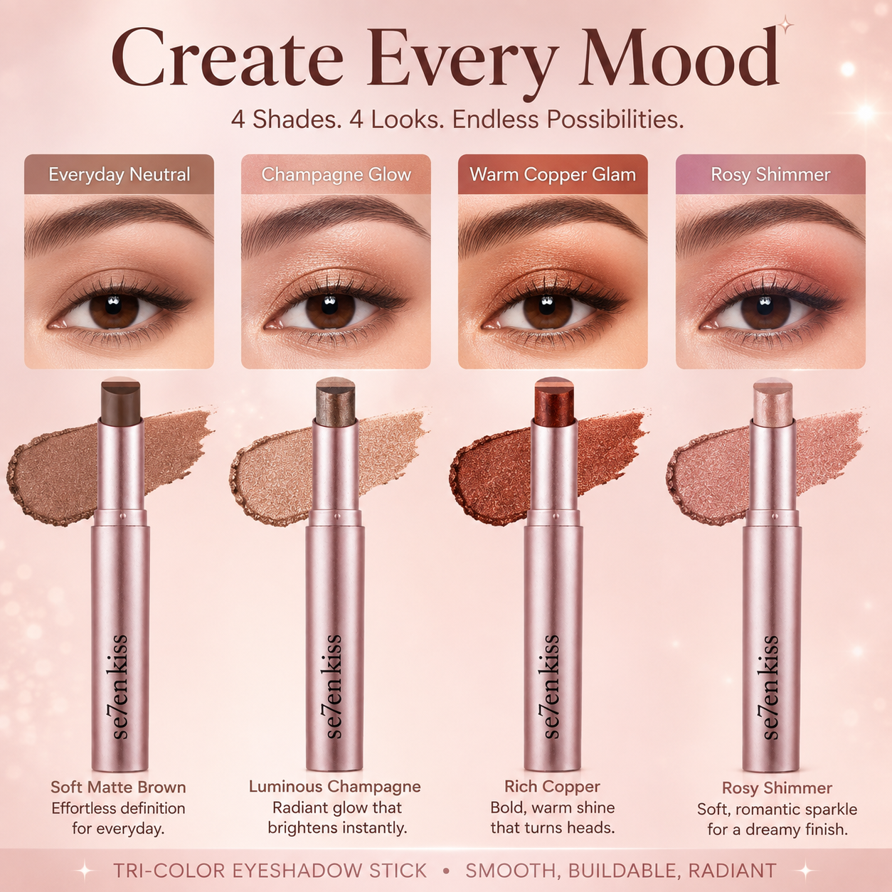 Blend Any Look Instantly! 3-in-1 No-Crease Eyeshadow Stick