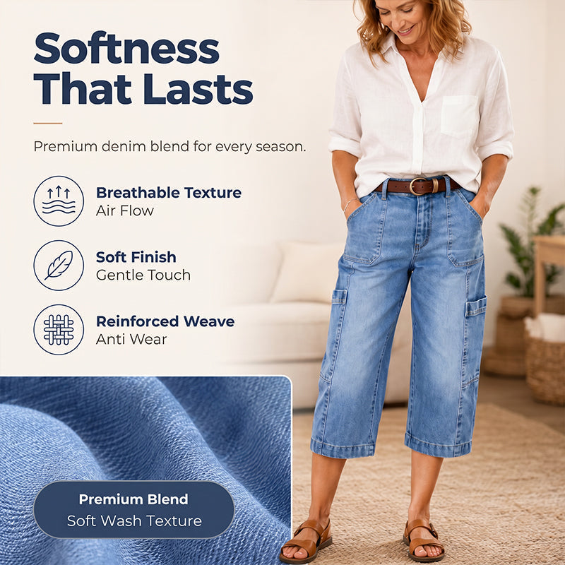 Barrel Leg Cropped Jeans – Breathable & Multi-Pocket Fit