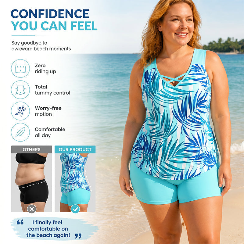 🏖️Summer Hot Sale 50% OFF🏝️✨Sporty Two-Piece Bathing Suit – Criss-Cross Neck, Boy Shorts, Quick-Dry 🏄‍♀️