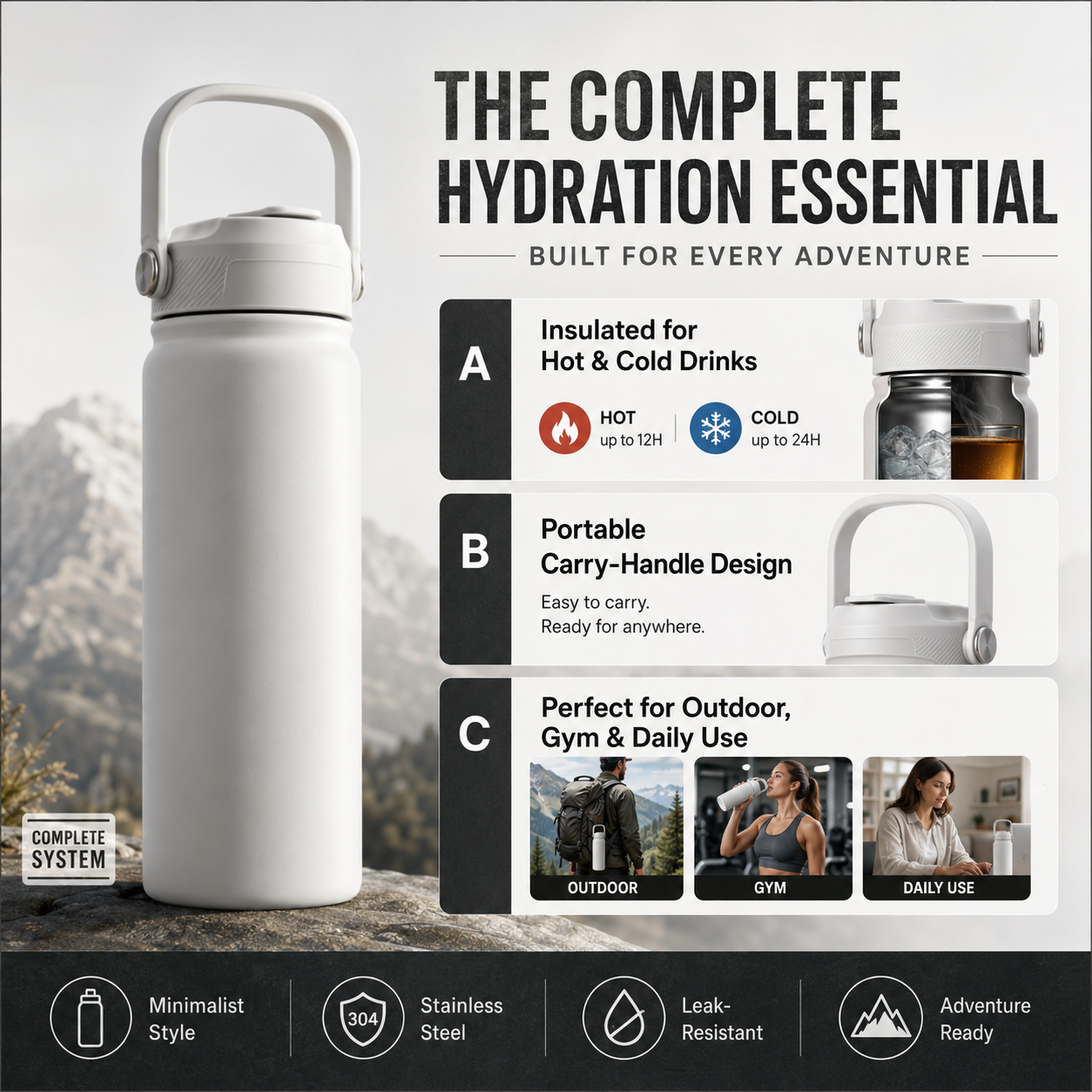 Double-Wall Vacuum Bottle – Leak-Proof & Wide Mouth Design