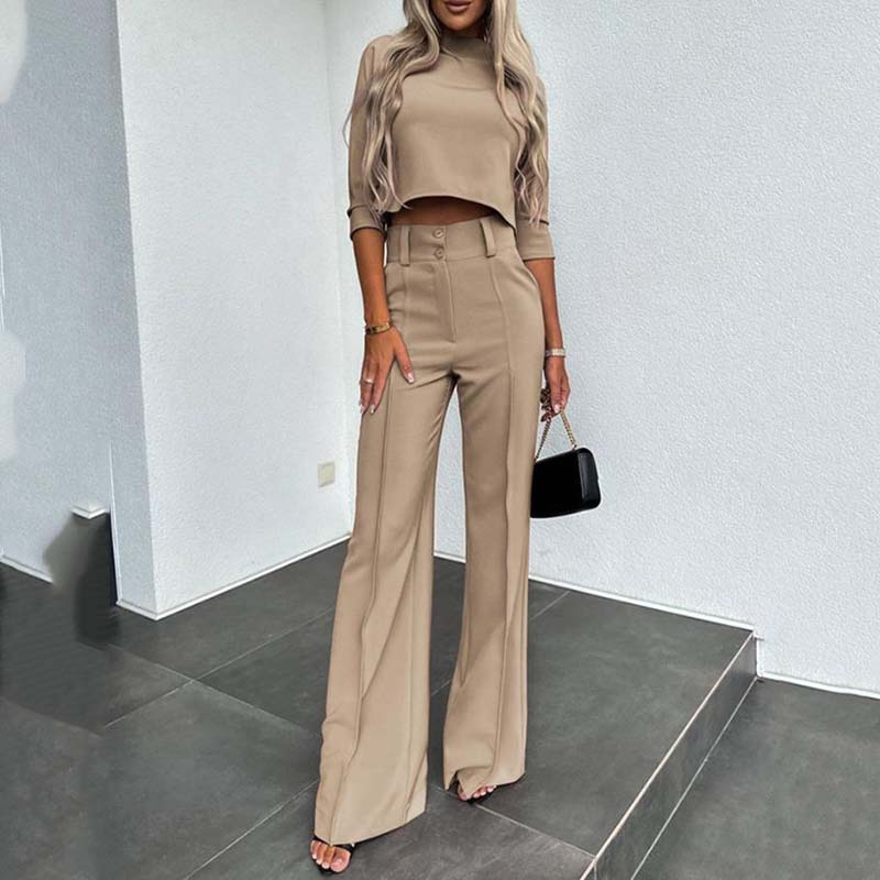 🔥Flash Sale💖Women's Elegant Crop Top & Wide-Leg Pants Set👖