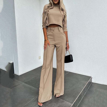 🔥Flash Sale💖Women's Elegant Crop Top & Wide-Leg Pants Set👖