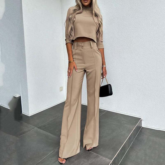 🔥Flash Sale💖Women's Elegant Crop Top & Wide-Leg Pants Set👖