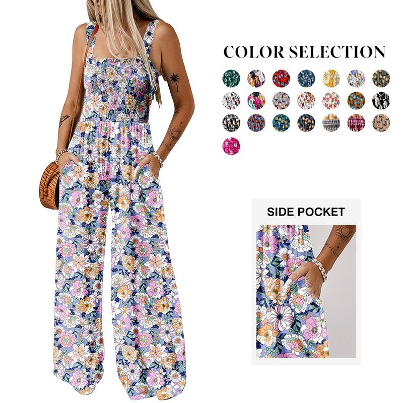 Smocked Print Jumpsuit – Wide-Leg & Flattering Fit