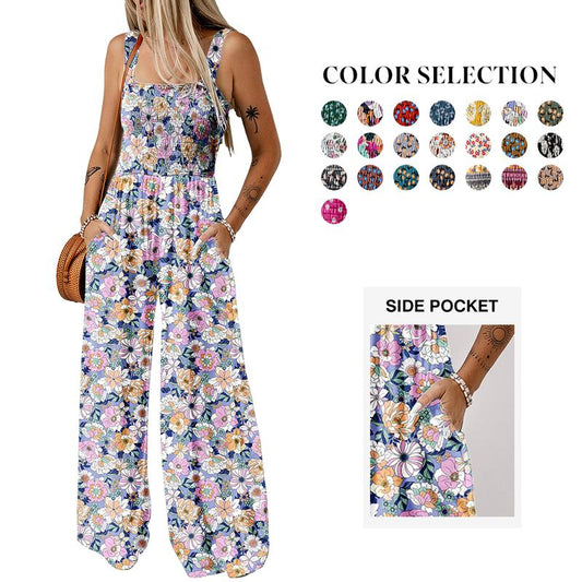 Smocked Print Jumpsuit – Wide-Leg & Flattering Fit
