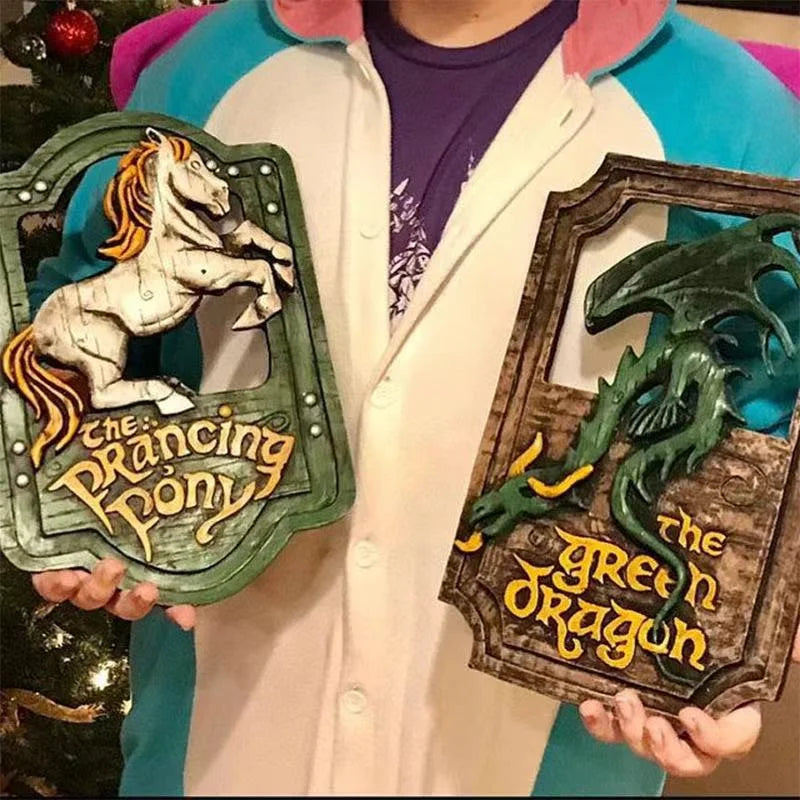 The Prancing Pony & The Green Dragon Pub Signs Set Handmade Bar Style -Lord of The Rings