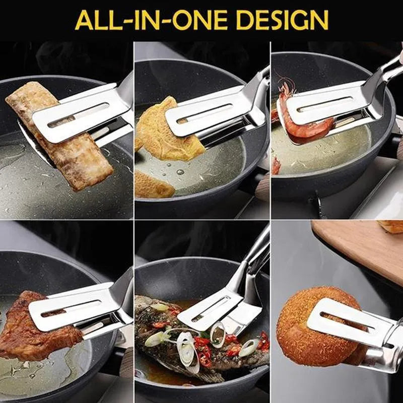 Flip & Serve Instantly! 2-in-1 Stainless Steel Spatula Tongs