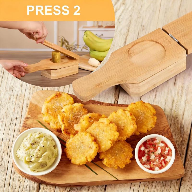 Press Tostones & Cups Instantly! 2-in-1 Bamboo Plantain Press