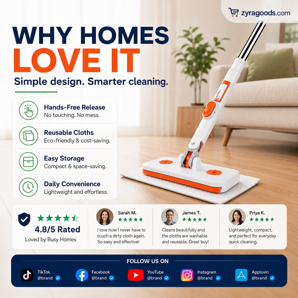 Multi-Functional Hands-Free Clip Flat Mop