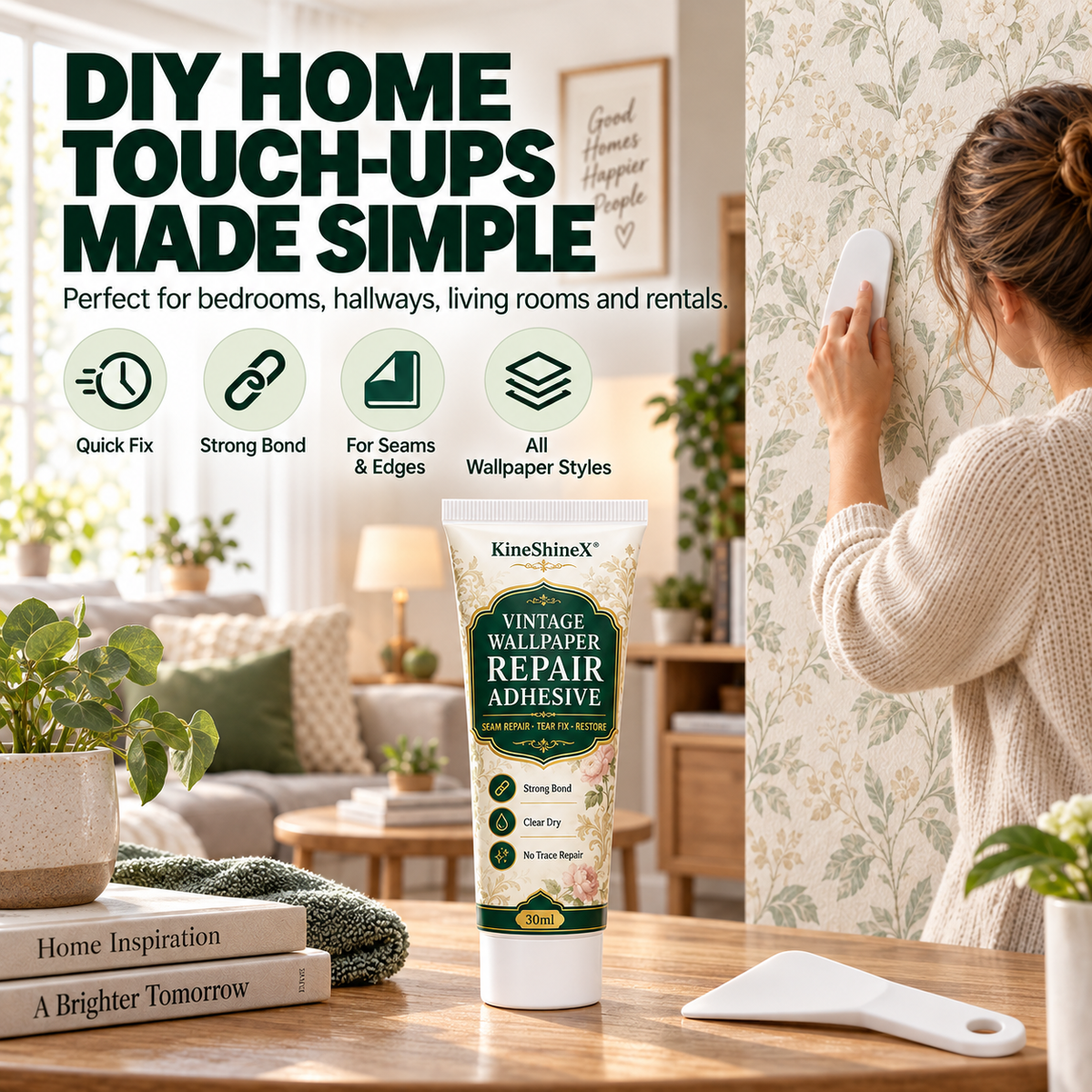 Fix Peeling Wallpaper Instantly! No-Mess Clear-Dry Repair Adhesive