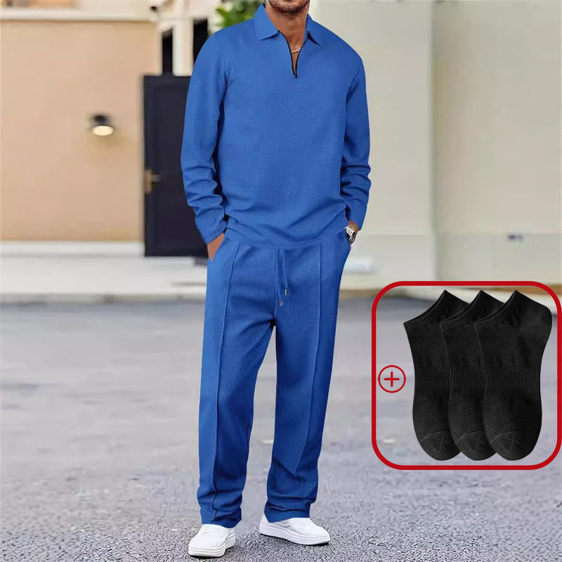 💥 Men’s Waffle Knit Sweatshirt & Straight-Leg Pants Set – Cozy, Breathable & Effortlessly Stylish 👕👖