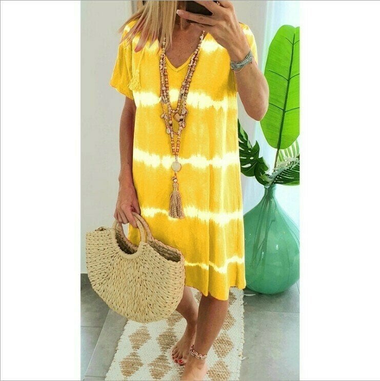 Boho Tie-Dye Dress – V-Neck & Flattering Fit