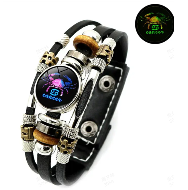 💥Last-Day Sale – 50% Off ☪️Glow-in-the-Dark Leather Zodiac Sign Bracelet For Men and Women (6.9/8.1 inches)♑️