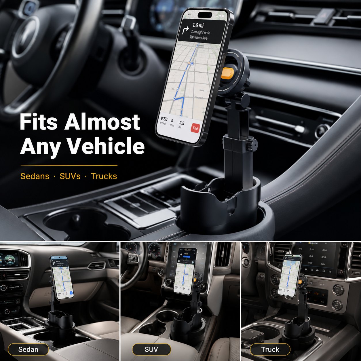 Cup Holder Phone Mount – 360° Stable & Adjustable Design, No More Flimsy Suction Drops