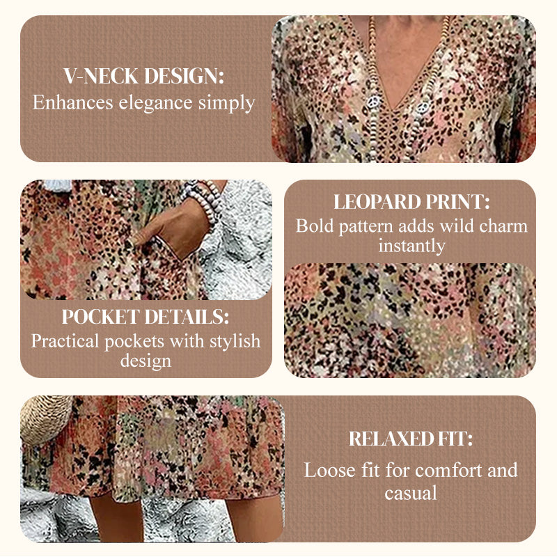 Printed Linen-Cotton Midi Dress – V-Neck & Relaxed Elegance