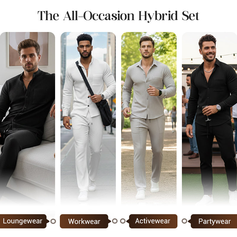 🔥Men’s Casual Waffle Shirt Pants 2-Piece Set