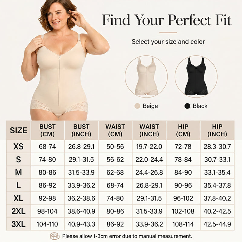 Zip-Up Shapewear Bodysuit – 360° Sculpt & Anti-Slip Lace