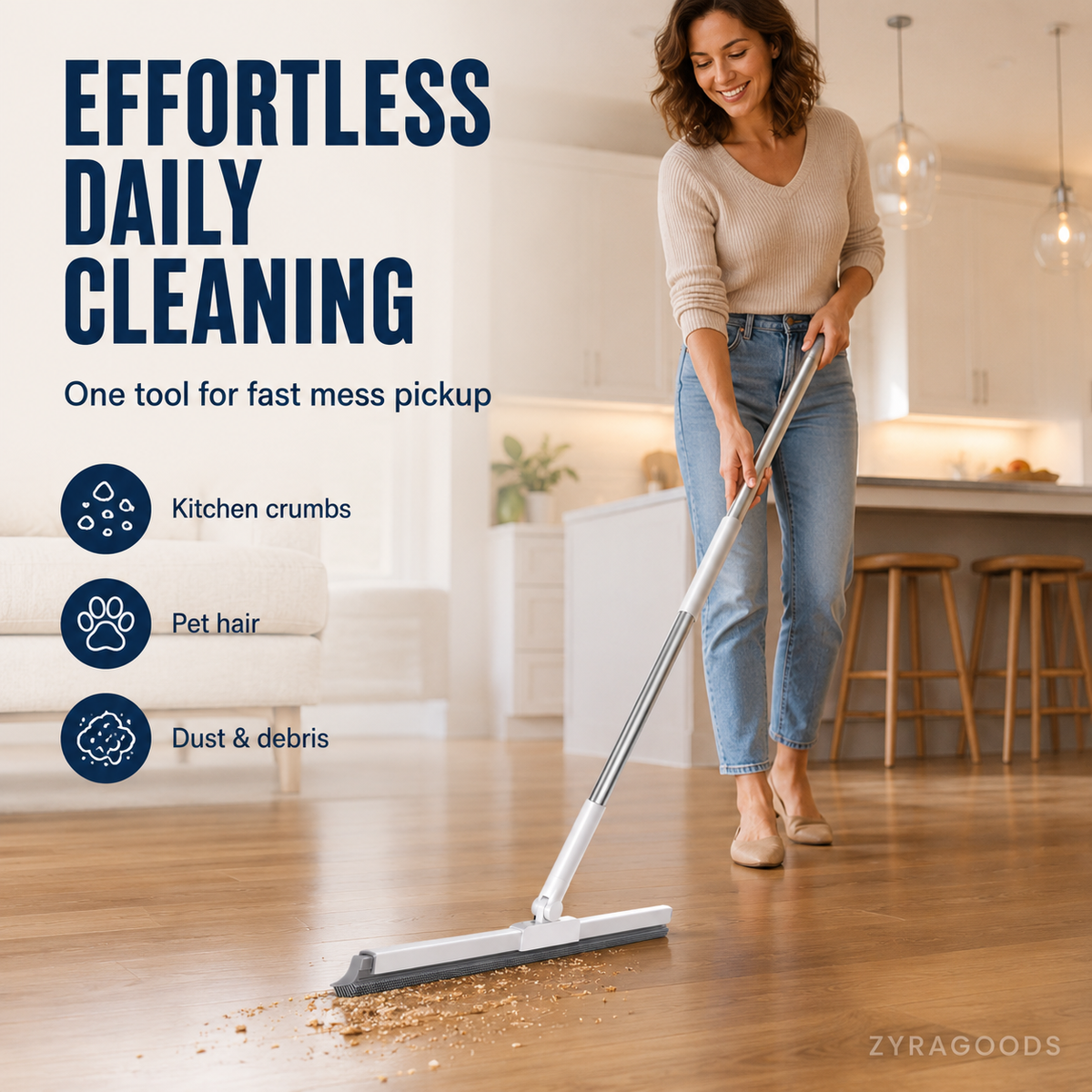 Sweep & Scrape Instantly! Double-Sided Silicone Multi-Purpose Broom